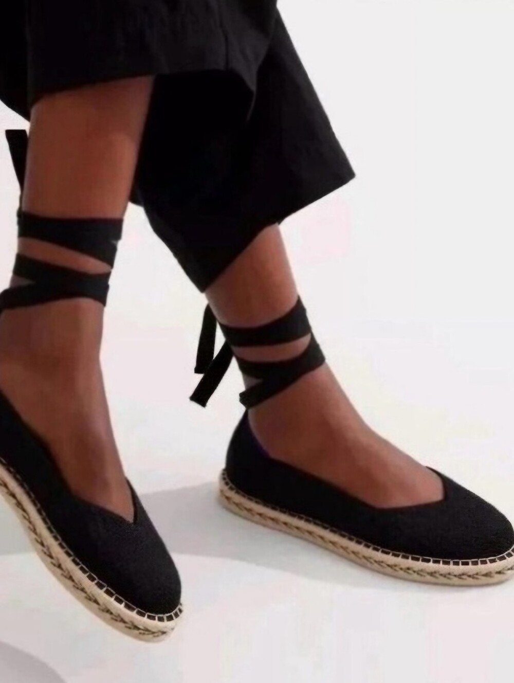 Rothy's Black Knit Ankle Wrap Espedrilles